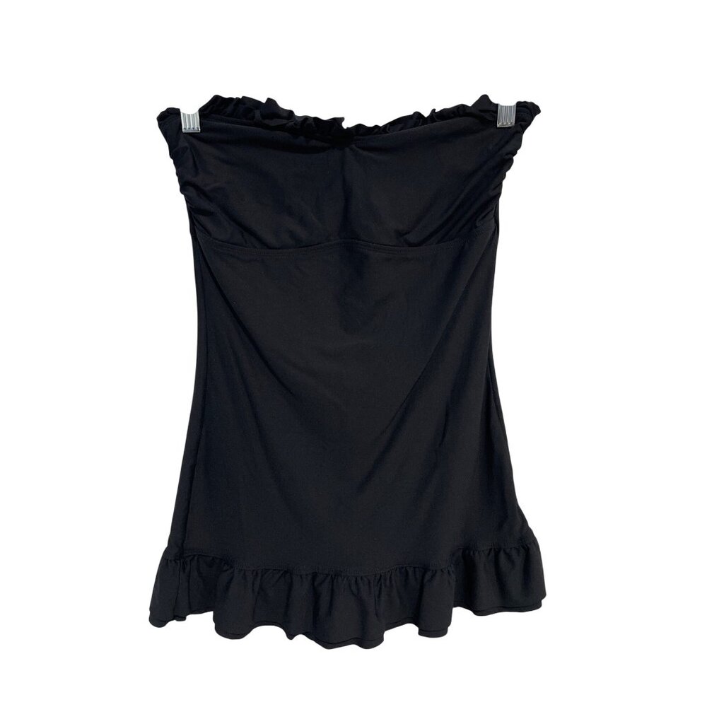 Ruffle Strapless Swim Dress Size 8 One Piece Black Nylon Blend Beach Swimwear